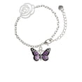 thumbnail image 1 of Delight Jewelry Silvertone Large Purple Butterfly with 6 AB Crystals Silver-tone Flower Link Chain Bracelet, 6.75"+2" Extender, 1 of 4