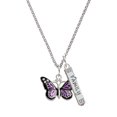 thumbnail image 1 of Delight Jewelry Silvertone Large Purple Butterfly with 6 AB Crystals Silvertone Family Bar Charm Necklace, 23", 1 of 1