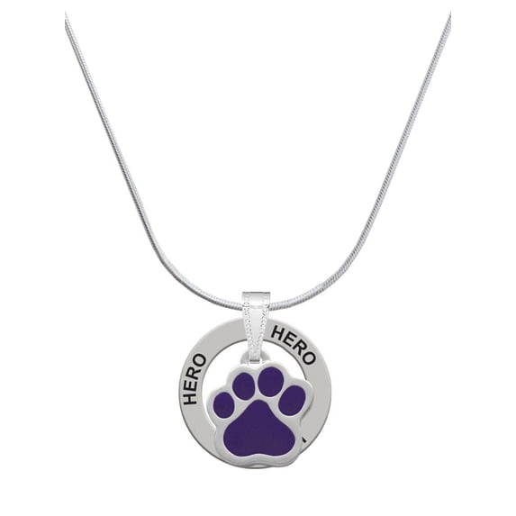 Delight Jewelry Silvertone Large Purple Paw Hero Ring Charm Necklace, 18"