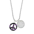 thumbnail image 1 of Delight Jewelry Silvertone Large Purple Tiger Print Peace Sign She is Clothed in Stength and Dignity Charm Necklace, 20"+3", 1 of 4