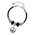 thumbnail image 1 of Delight Jewelry Silvertone Large Rainbow Colored Peace Sign Daughter Celtic Knot Leather Bead Bracelet, 7"+2" Extender, 1 of 4