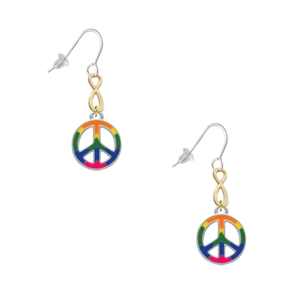Delight Jewelry Silvertone Large Rainbow Colored Peace Sign Gold Tone Infinity French Earrings