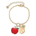 thumbnail image 1 of Delight Jewelry Silvertone Large Red Apple Goldtone Discover Dream Explore Zoey Charm Bracelet, 6.5+2" Extender, 1 of 1