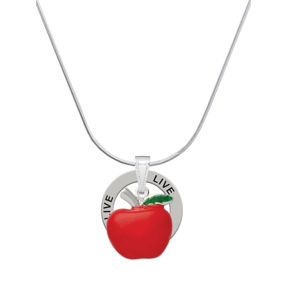 Delight Jewelry Silvertone Large Red Apple Live Ring Charm Necklace, 18"