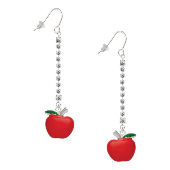 Delight Jewelry Silvertone Large Red Apple - Silver-tone Long Sparkle Dangle French Earrings