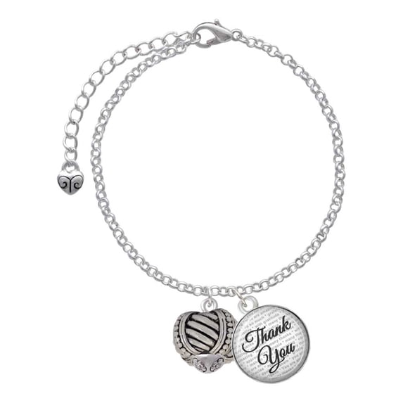 Delight Jewelry Silvertone Large Rope with Cross Spinner - Domed Thank You Charm Bracelet, 6"+2"