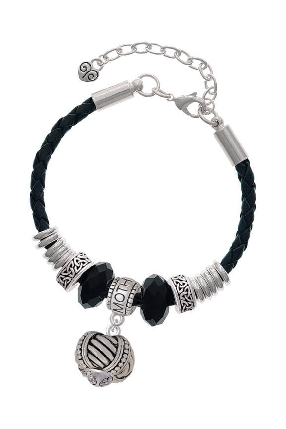 Silvertone Large Rope with Cross Spinner Mother Celtic Knot Leather Bead Bracelet, 7"+2" Extender