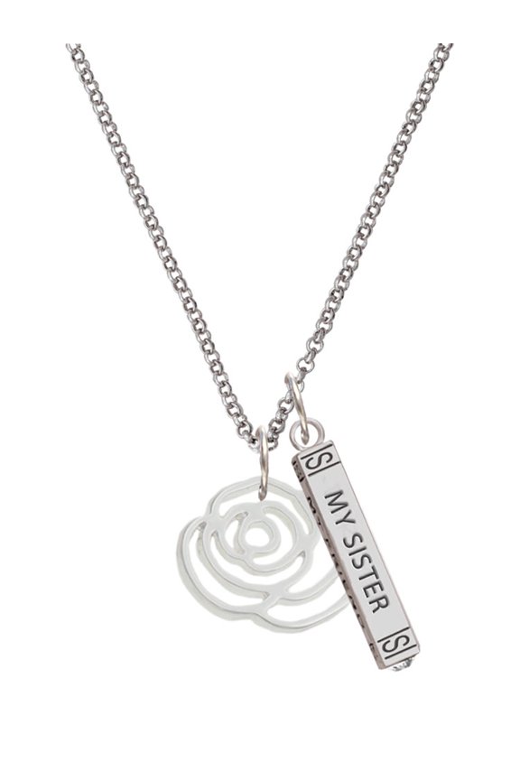 Silvertone Large Rose Outline Silvertone Always My Sister Bar Charm Necklace, 23"