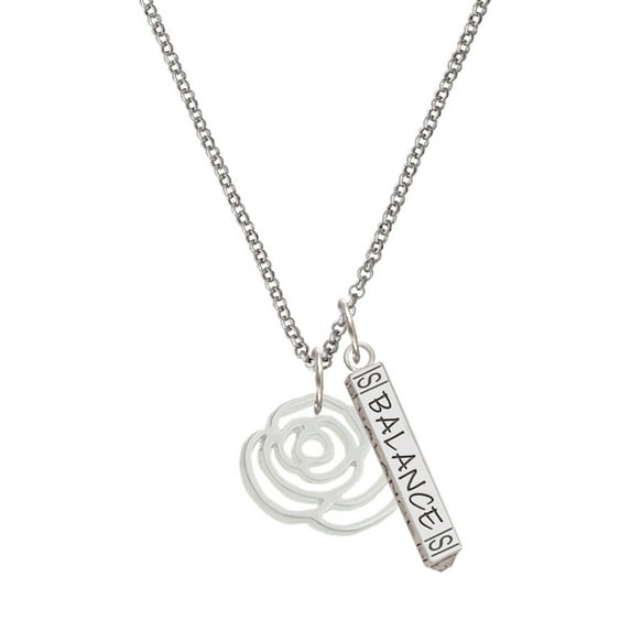 Delight Jewelry Silvertone Large Rose Outline Silvertone Balance Bar Charm Necklace, 23"