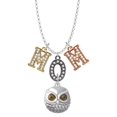 thumbnail image 1 of Delight Jewelry Silvertone Large Round Owl with Green Crystal Eyes Multi-Colored Crystal Mom Charm Necklace, 1 of 5