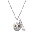 thumbnail image 1 of Delight Jewelry Silvertone Large Round Owl with Green Crystal Eyes Silvertone Best Friends Forever Bar Charm Necklace, 23", 1 of 4