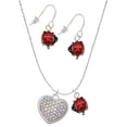 thumbnail image 1 of Delight Jewelry Silvertone Large Rounded Clear AB Oktant Crystal Heart Red Lucky Ladybug Necklace and Dangle Earrings Set, 1 of 6