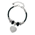 thumbnail image 1 of Delight Jewelry Silvertone Large Rounded Clear Oktant Crystal Heart Lil Sister Celtic Knot Leather Bead Bracelet, 7"+2" Extender, 1 of 4