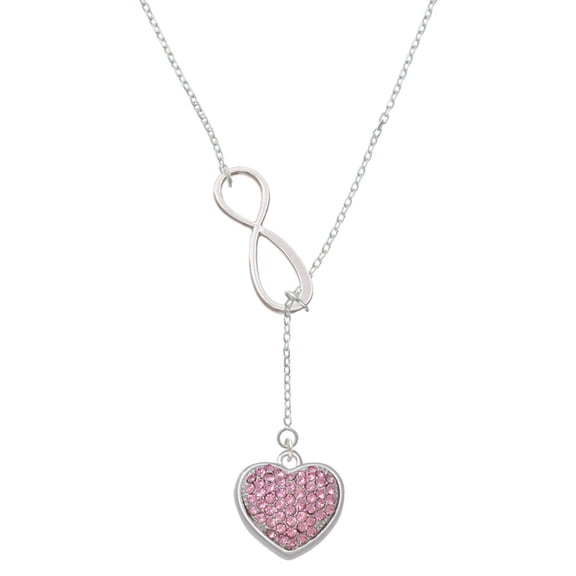 Delight Jewelry Silvertone Large Rounded Light Pink Oktant Crystal Heart Silver tone Elegant Infinity Lariat Necklace