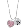 thumbnail image 1 of Delight Jewelry Silvertone Large Rounded Light Pink Oktant Crystal Heart Silvertone Script Initial Disc - B - Charm Necklace, 20"+3", 1 of 4