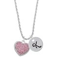 thumbnail image 1 of Delight Jewelry Silvertone Large Rounded Light Pink Oktant Crystal Heart Silvertone Script Initial Disc - K - Charm Necklace, 20"+3", 1 of 4