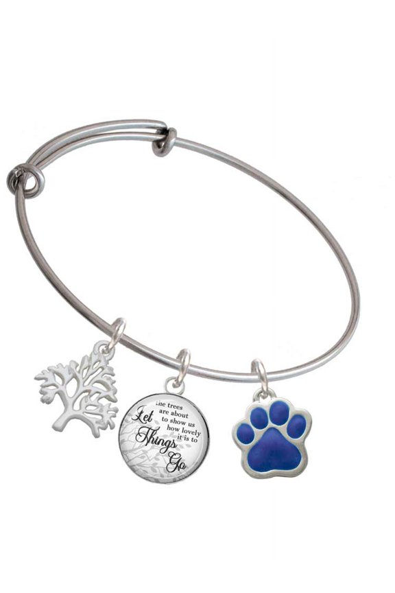 Silvertone Large Royal Blue Paw Silvertone Let Things Go Tree Charm Bangle Bracelet