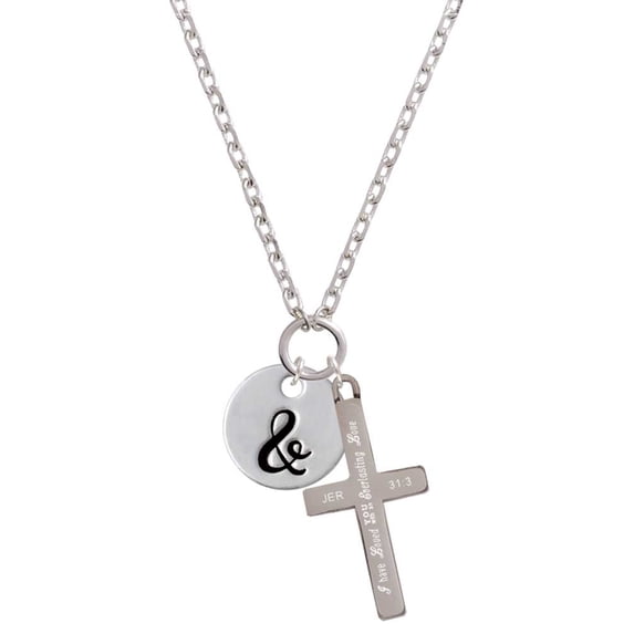 Delight Jewelry Silvertone Large Script Letter - & - 3/4'' Disc - Everlasting Love Engraved Cross Zoey Necklace, 28"