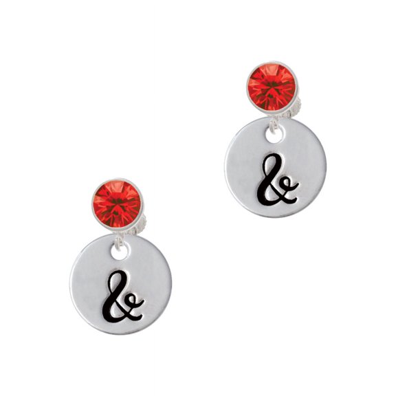 Delight Jewelry Silvertone Large Script Letter - & - 3/4'' Disc - Red Crystal Clip on Earrings