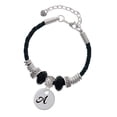 thumbnail image 1 of Delight Jewelry Silvertone Large Script Letter - A - 3/4'' Disc - Daughter Celtic Knot Leather Bead Bracelet, 7"+2" Extender, 1 of 4