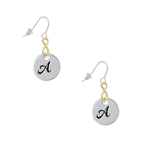 Delight Jewelry Silvertone Large Script Letter - A - 3/4'' Disc - Gold Tone Infinity French Earrings