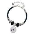 thumbnail image 1 of Delight Jewelry Silvertone Large Script Letter - A - 3/4'' Disc - Mom Celtic Knot Leather Bead Bracelet, 7"+2" Extender, 1 of 4