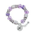 thumbnail image 1 of Delight Jewelry Silvertone Large Script Letter - A - 3/4'' Disc - Purple Butterfly Bead Charm Bracelet, 7"+1" Extender, 1 of 5