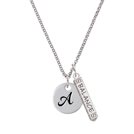 Delight Jewelry Silvertone Large Script Letter - A - 3/4'' Disc - Silvertone Balance Bar Charm Necklace, 23"