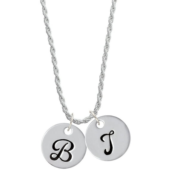 Delight Jewelry Silvertone Large Script Letter - B - 3/4'' Disc - Silvertone Script Initial Disc - T - Charm Necklace, 20"+3"