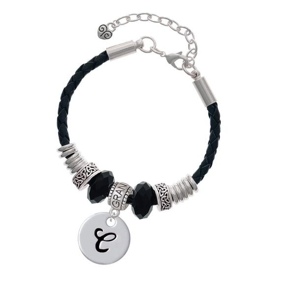 Delight Jewelry Silvertone Large Script Letter - C - 3/4'' Disc - Grandmother Celtic Knot Leather Bead Bracelet, 7"+2" Extender