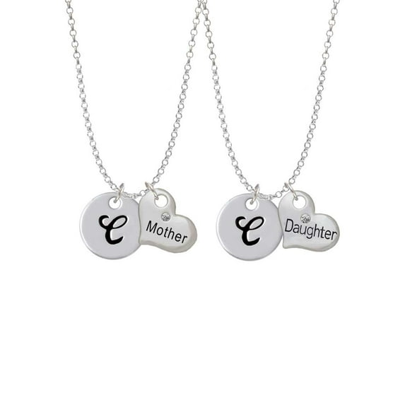 Delight Jewelry Silvertone Large Script Letter - C - 3/4'' Disc - Mother & Daughter Heart Necklaces (Set of 2), 19"+2"