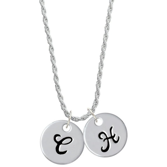 Delight Jewelry Silvertone Large Script Letter - C - 3/4'' Disc - Silvertone Script Initial Disc - H - Charm Necklace, 20"+3"