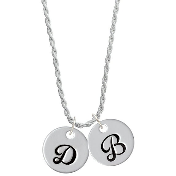 Delight Jewelry Silvertone Large Script Letter - D - 3/4'' Disc - Silvertone Script Initial Disc - B - Charm Necklace, 20"+3"