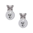 thumbnail image 1 of Delight Jewelry Silvertone Large Script Letter - E - 3/4'' Disc - Silvertone Antiqued Butterfly Post Earrings, 1 of 4