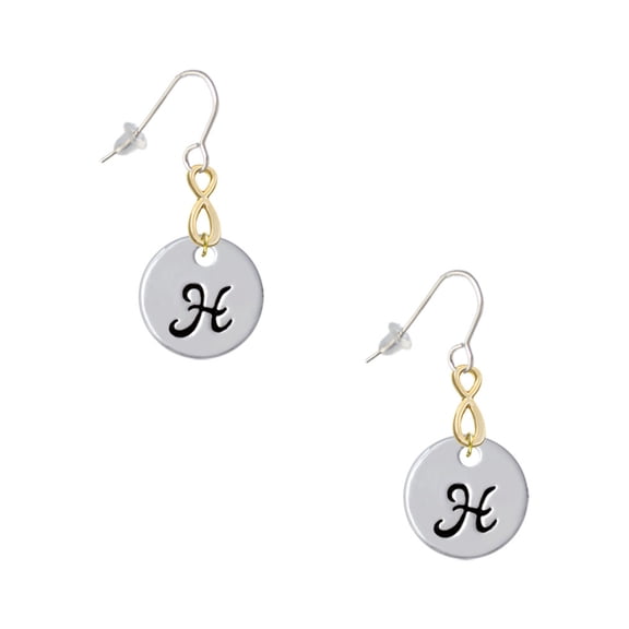 Delight Jewelry Silvertone Large Script Letter - H - 3/4'' Disc - Gold Tone Infinity French Earrings