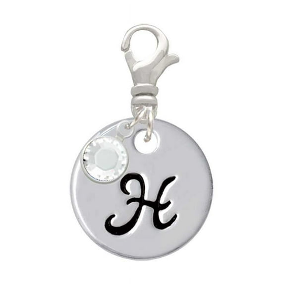 Delight Jewelry Silvertone Large Script Letter - H - 3/4'' Disc - - Silvertone Clip on Charm with Clear Crystal Drop