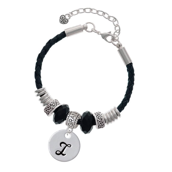 Delight Jewelry Silvertone Large Script Letter - I - 3/4'' Disc - Grandmother Celtic Knot Leather Bead Bracelet, 7"+2" Extender