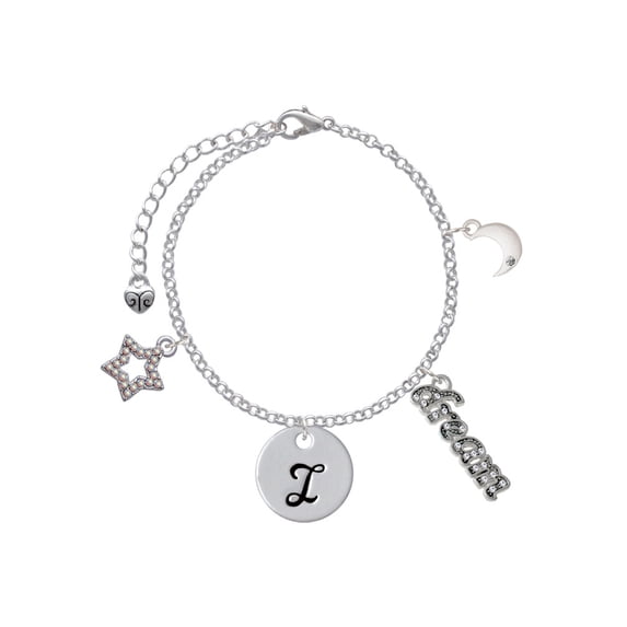Delight Jewelry Silvertone Large Script Letter - I - 3/4'' Disc - Silvertone Dream Big Charm Bracelet, 7.5+2" Extender