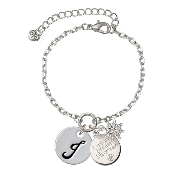 Delight Jewelry Silvertone Large Script Letter - J - 3/4'' Disc - Silvertone Discover Dream Explore Zoey Charm Bracelet, 6.5+2" Extender