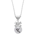 thumbnail image 1 of Delight Jewelry Silvertone Large Script Letter - K - 3/4'' Disc - Silver tone Bow Heart Necklace, 1 of 4