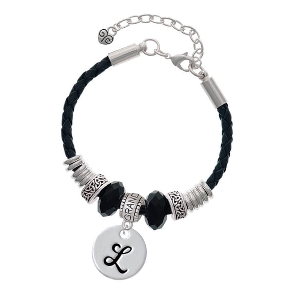 Delight Jewelry Silvertone Large Script Letter - L - 3/4'' Disc - Granddaughter Celtic Knot Leather Bead Bracelet, 7"+2" Extender
