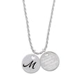 thumbnail image 1 of Delight Jewelry Silvertone Large Script Letter - M - 3/4'' Disc - She is Clothed in Stength and Dignity Charm Necklace, 20"+3", 1 of 4