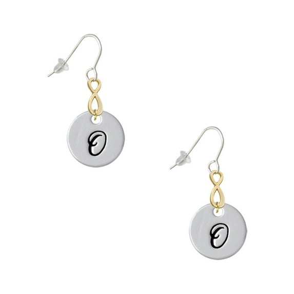 Delight Jewelry Silvertone Large Script Letter - O - 3/4'' Disc - Gold Tone Infinity French Earrings