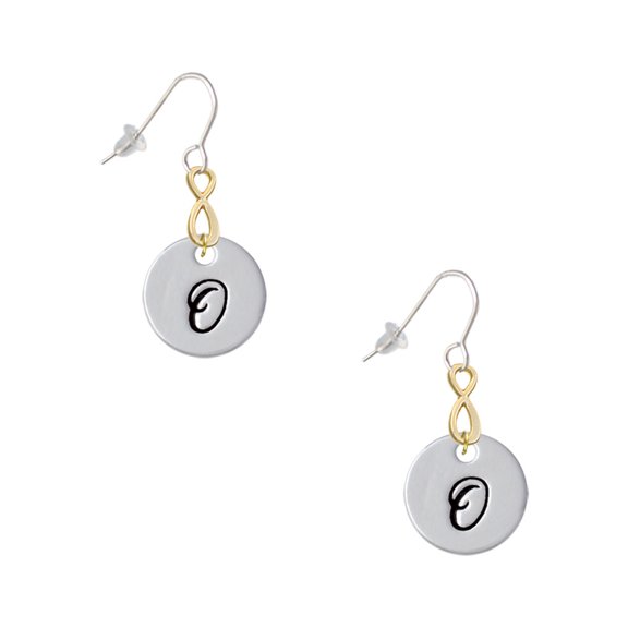 Delight Jewelry Silvertone Large Script Letter - O - 3/4'' Disc - Gold Tone Infinity French Earrings