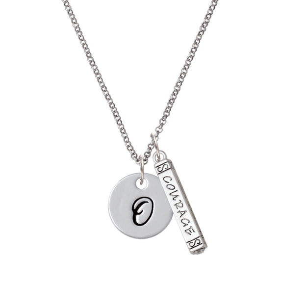 Delight Jewelry Silvertone Large Script Letter - O - 3/4'' Disc - Silvertone Courage Strength Wisdom Honesty Bar Charm Necklace, 23"