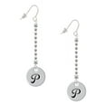 thumbnail image 1 of Delight Jewelry Silvertone Large Script Letter - P - 3/4'' Disc - Silver-tone Long Sparkle Dangle French Earrings, 1 of 4