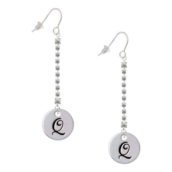Delight Jewelry Silvertone Large Script Letter - Q - 3/4'' Disc - Silver-tone Long Sparkle Dangle French Earrings