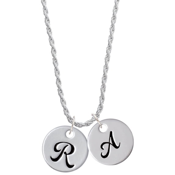 Delight Jewelry Silvertone Large Script Letter - R - 3/4'' Disc - Silvertone Script Initial Disc - A - Charm Necklace, 20"+3"
