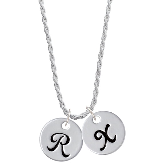 Delight Jewelry Silvertone Large Script Letter - R - 3/4'' Disc - Silvertone Script Initial Disc - X - Charm Necklace, 20"+3"