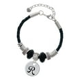 thumbnail image 1 of Delight Jewelry Silvertone Large Script Letter - R - 3/4'' Disc - Wife Celtic Knot Leather Bead Bracelet, 7"+2" Extender, 1 of 4